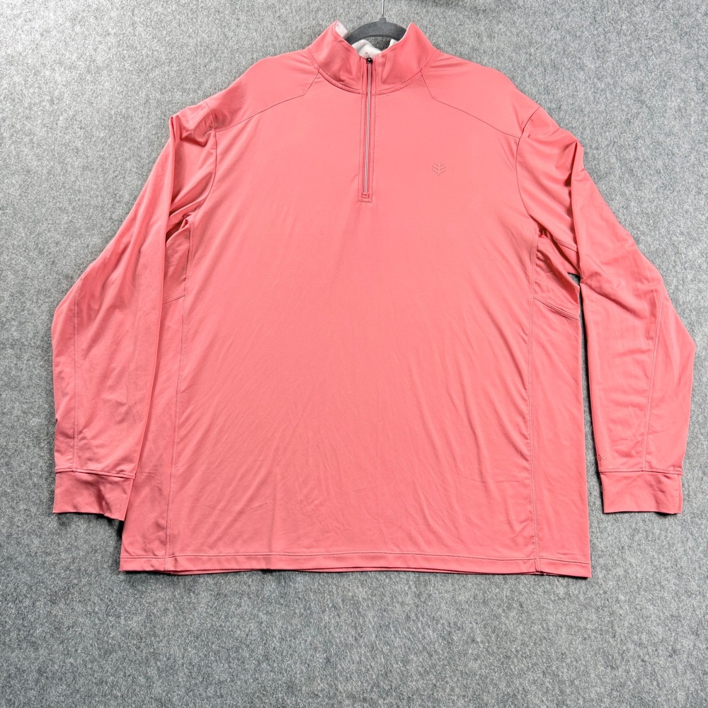 Coolibar Shirt Mens XL Coral Pink Quarter Zip UPF 50+ Sun Protection Long Sleeve